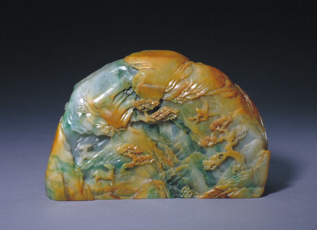 翠根带皮色雕人物景山子另面